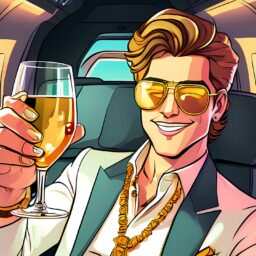 The Rich way of living - reicher typ sitzt mit Weinglas in seinem Privatjet